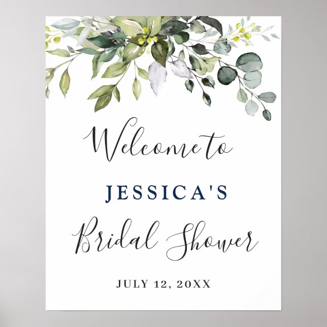 Elegant Watercolor Eucalyptus Bridal Shower Poster (Front)