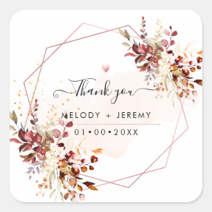Elegant Watercolor Eucalyptus Fall Thank You Square Sticker