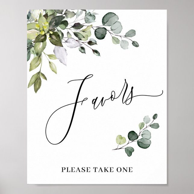 Elegant Watercolor Eucalyptus Favours Wedding Sign (Front)