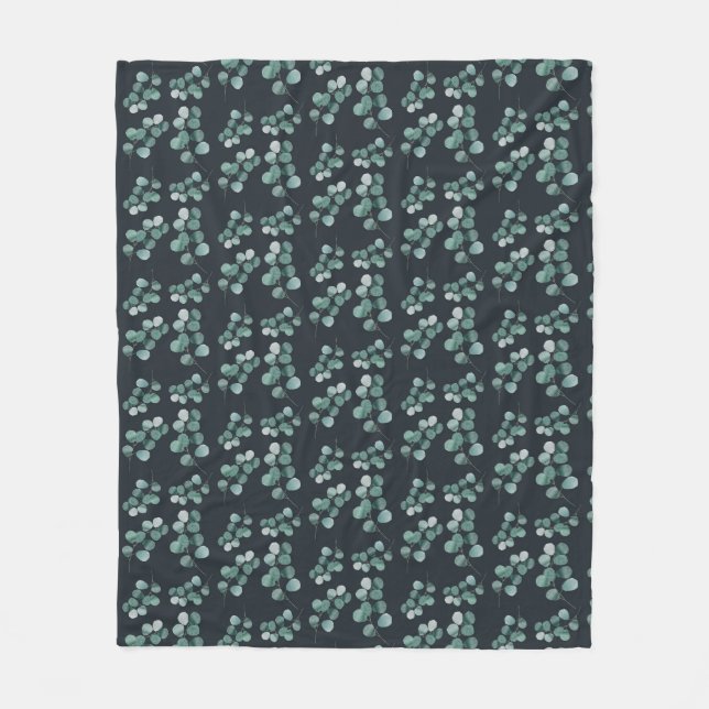 Elegant watercolor eucalyptus  fleece blanket (Front)