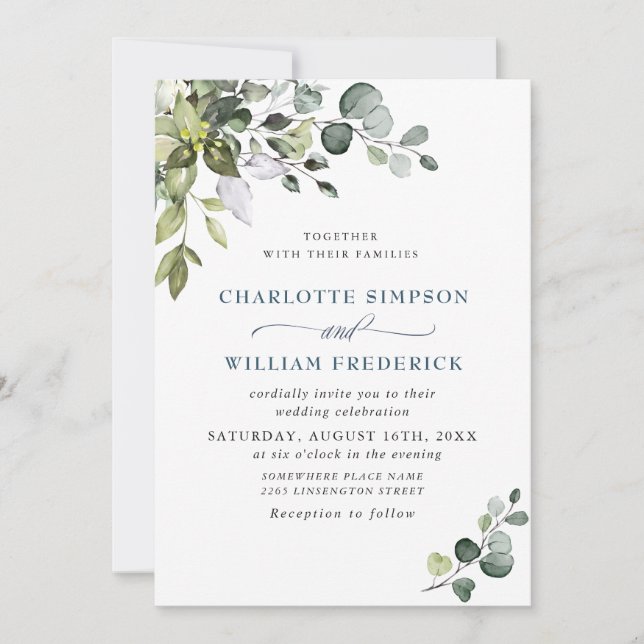 Elegant Watercolor Eucalyptus Floral Wedding PHOTO Invitation (Front)