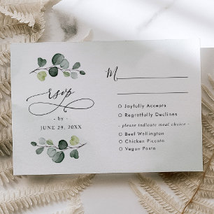 Elegant Watercolor Eucalyptus Greenery Meal Option RSVP Card