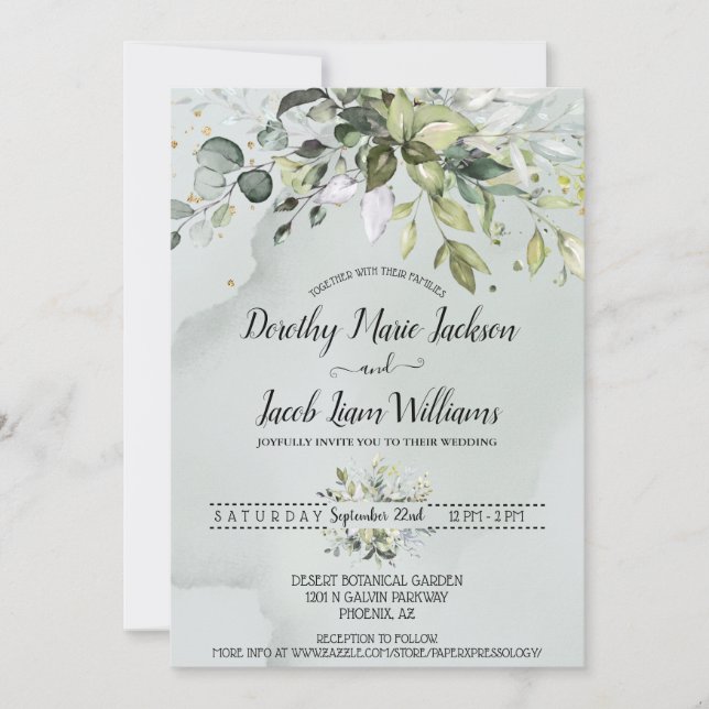 Elegant Watercolor Eucalyptus Greenery Wedding Invitation (Front)