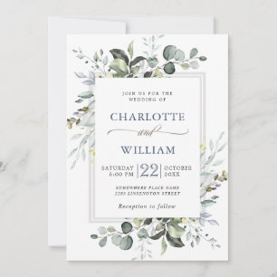 Elegant Watercolor Eucalyptus Greenery Wedding Invitation