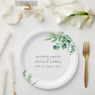 Elegant Watercolor Eucalyptus Greenery Wedding Paper Plate