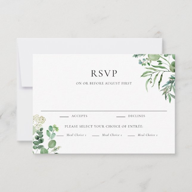 Elegant Watercolor Eucalyptus Greenery Wedding RSVP Card (Front)