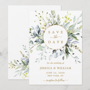 Elegant Watercolor Eucalyptus Greenery Wedding Save The Date