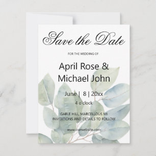 Elegant watercolor eucalyptus greenery wedding save the date