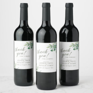Elegant Watercolor Eucalyptus Greenery Wedding Wine Label