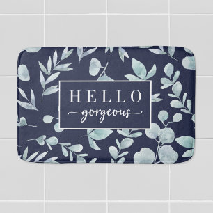Elegant Watercolor Eucalyptus Hello Gorgeous Bath Mat