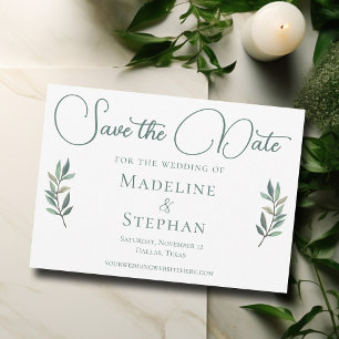Elegant Watercolor Eucalyptus Leaf Green Modern Save The Date