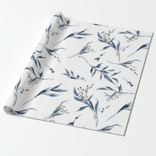 Elegant Watercolor Eucalyptus Leaves and Berries Wrapping Paper