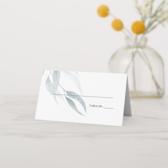 Elegant Watercolor Eucalyptus Leaves Place Card (Front)