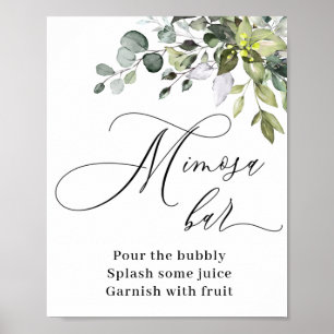 Elegant Watercolor Eucalyptus Mimosa Bar Sign