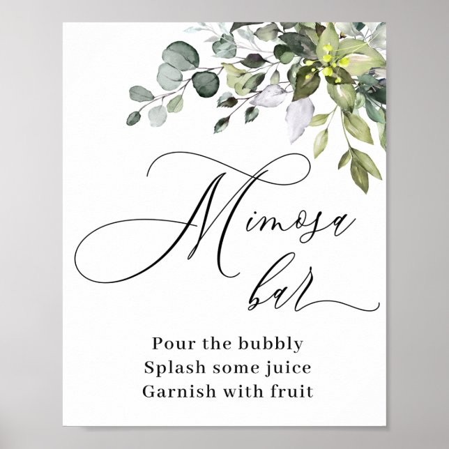 Elegant Watercolor Eucalyptus Mimosa Bar Sign (Front)