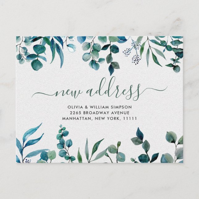 Elegant Watercolor  Eucalyptus Moving Announcement Postcard (Front)