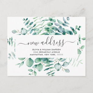 Elegant Watercolor  Eucalyptus Moving Announcement Postcard