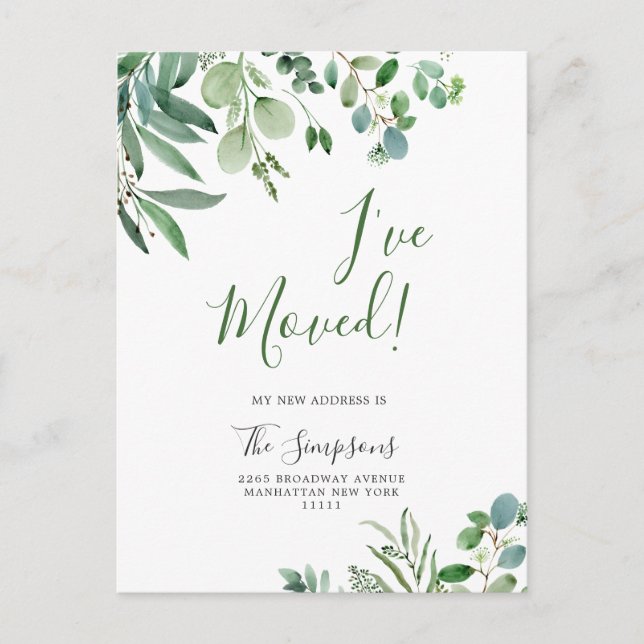 Elegant Watercolor  Eucalyptus Moving Announcement Postcard (Front)