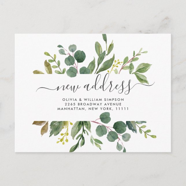 Elegant Watercolor  Eucalyptus Moving Announcement Postcard (Front)