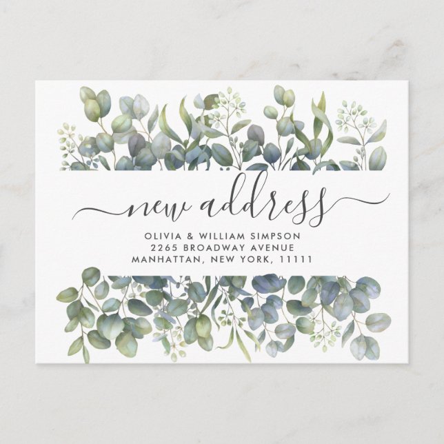 Elegant Watercolor  Eucalyptus Moving Announcement Postcard (Front)