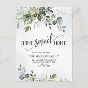 Elegant Watercolor Eucalyptus Moving Announcement Postcard