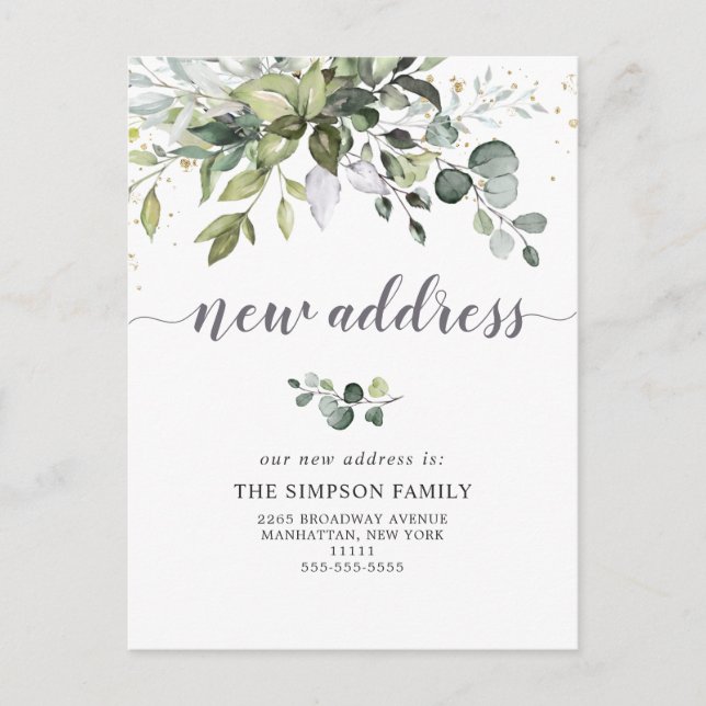 Elegant Watercolor Eucalyptus Moving Announcement Postcard (Front)