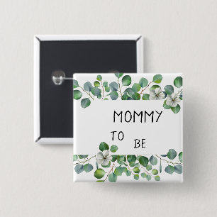 Elegant Watercolor Eucalyptus Mummy-to-be 15 Cm Square Badge