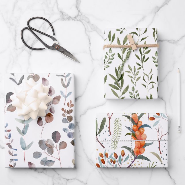 Elegant Watercolor Eucalyptus Pattern  Wrapping Paper Sheet (Front)