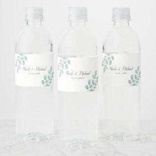 Elegant Watercolor Eucalyptus Personalised Wedding Water Bottle Label