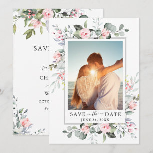 Elegant Watercolor Eucalyptus PHOTO Wedding Save T The Date
