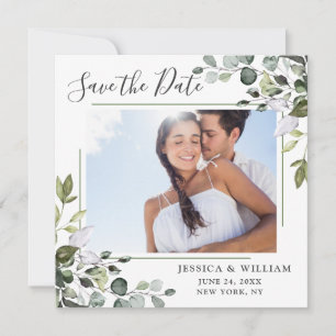 Elegant Watercolor Eucalyptus PHOTO Wedding Save The Date