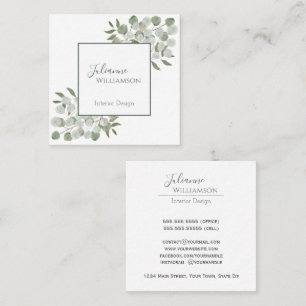 Elegant Watercolor Eucalyptus Sage Green Square Business Card