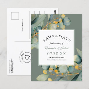 Elegant Watercolor Eucalyptus Sage Save The Date Postcard