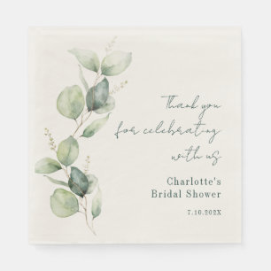 Elegant Watercolor Eucalyptus Script Bridal Shower Napkin