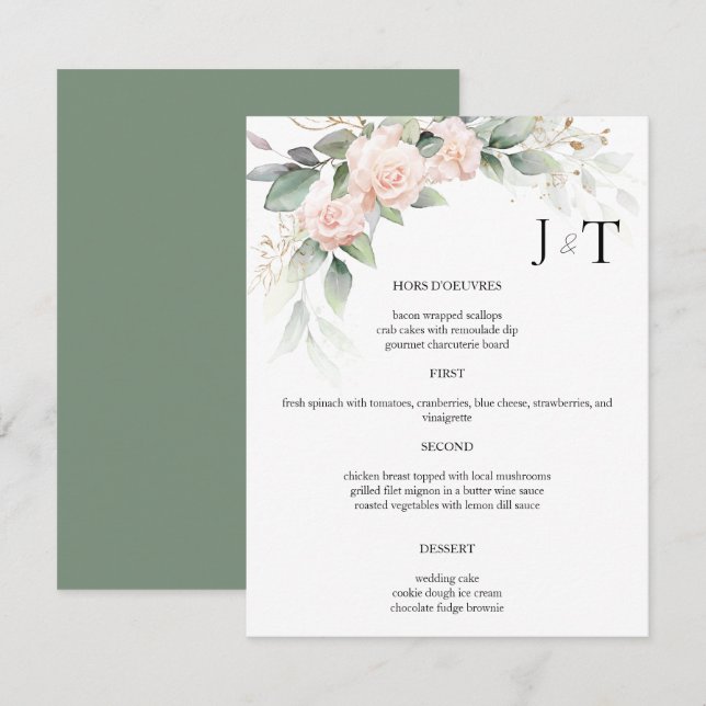 Elegant Watercolor Eucalyptus Wedding Menus Invitation (Front/Back)