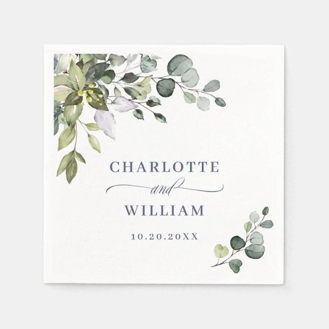 Elegant Watercolor Eucalyptus Wedding Paper Napkin (Front)