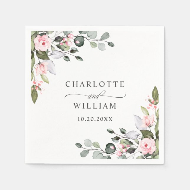 Elegant Watercolor Eucalyptus Wedding Paper Napkin (Front)