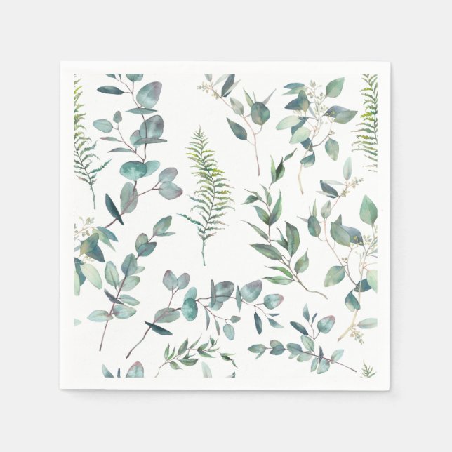 Elegant Watercolor Eucalyptus Wedding Paper Napkin (Front)