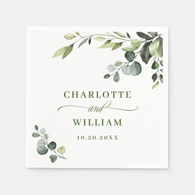Elegant Watercolor Eucalyptus Wedding Paper Napkin (Front)