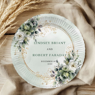 Elegant Watercolor Eucalyptus Wedding Paper Plates
