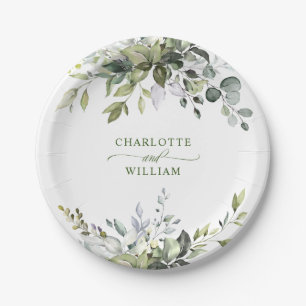 Elegant Watercolor Eucalyptus Wedding Party Paper Plate