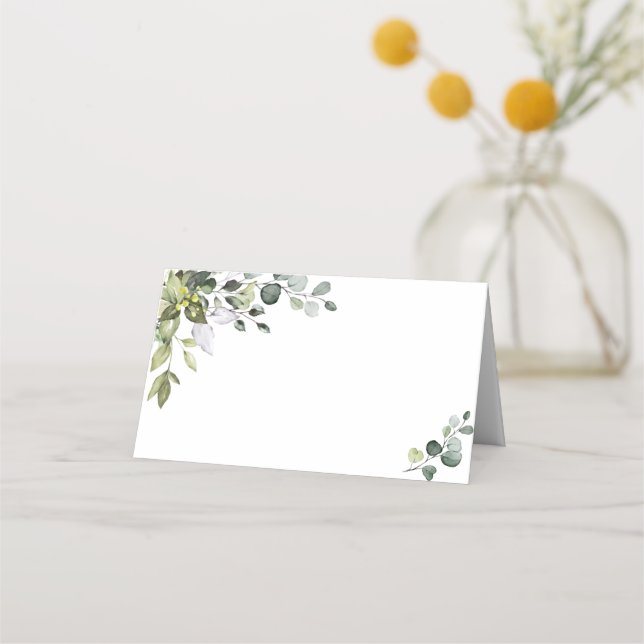 Elegant Watercolor Eucalyptus Wedding Place Card (Front)