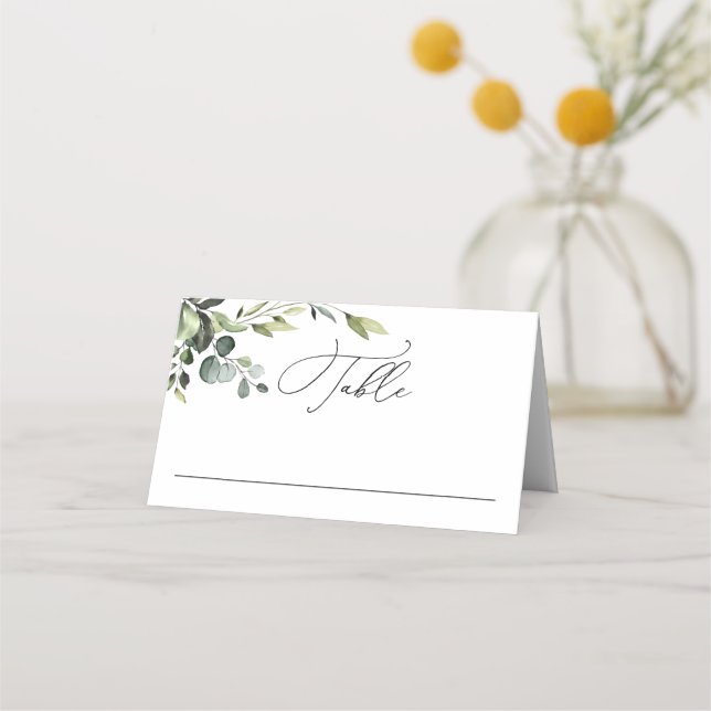 Elegant Watercolor Eucalyptus Wedding Place Card (Front)