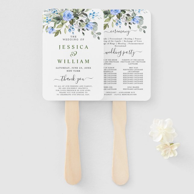 Elegant Watercolor Eucalyptus Wedding Program Hand Fan (Front and Back)
