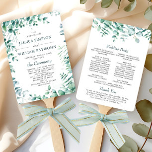Elegant Watercolor Eucalyptus Wedding Program Hand Fan