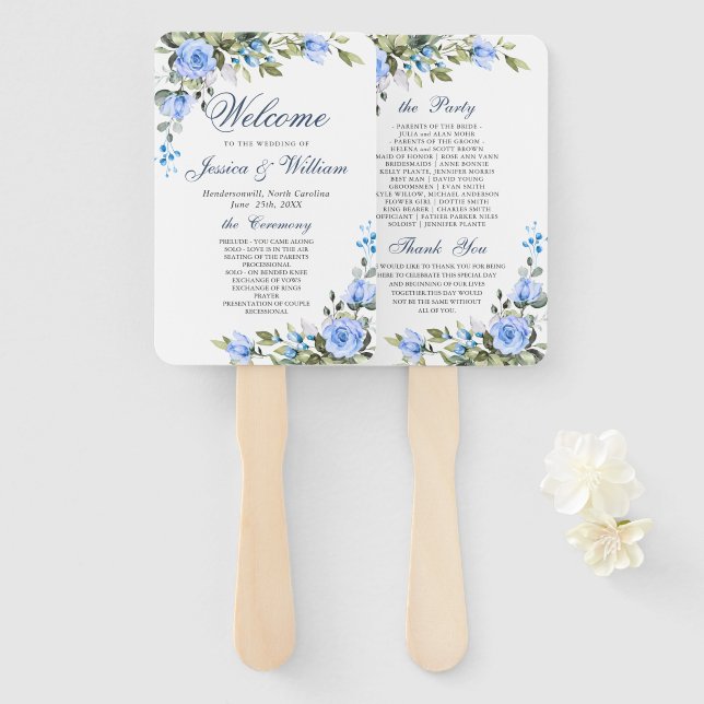 Elegant Watercolor Eucalyptus Wedding Program Hand Fan (Front and Back)