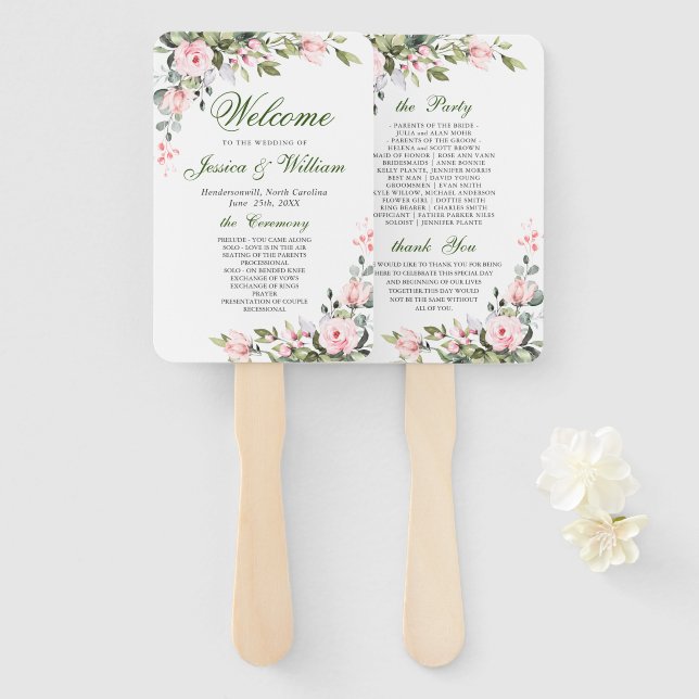 Elegant Watercolor Eucalyptus Wedding Program Hand Fan (Front and Back)