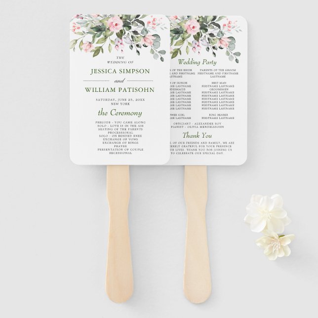 Elegant Watercolor Eucalyptus Wedding Program Hand Hand Fan (Front and Back)