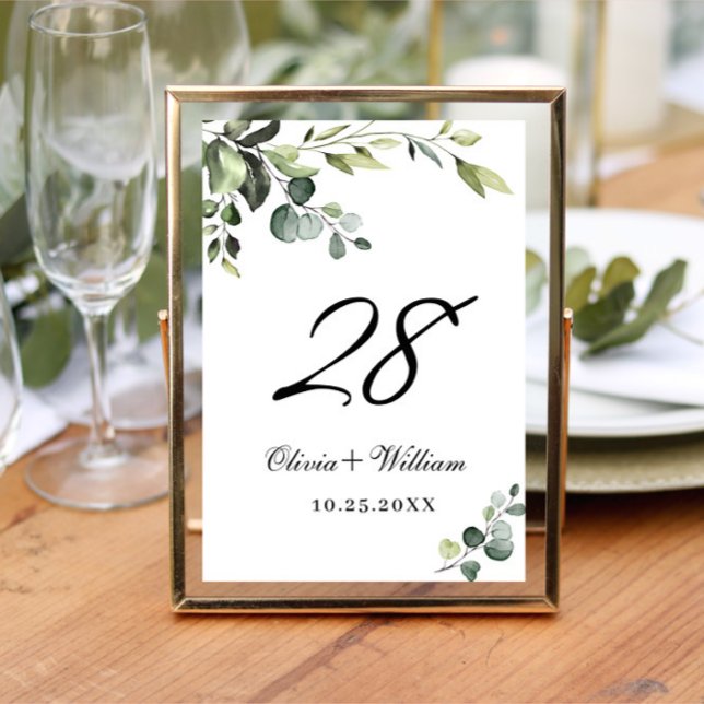 Elegant Watercolor Eucalyptus Wedding Table Number (Creator Uploaded)