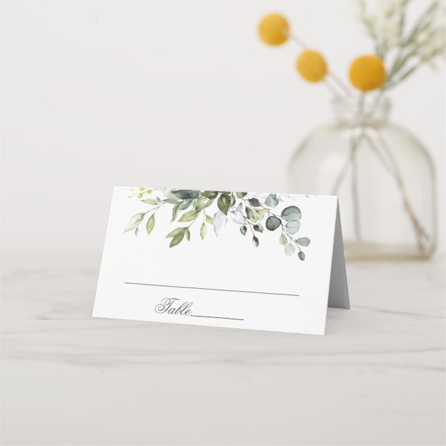 Elegant Watercolor Eucalyptus Wedding Table Place Card (Front)